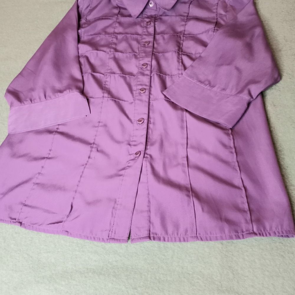 Kathy Che 14-16W Purple-Plum 3/4 Sleeve Button Up Silky Women's Shirt Blouse